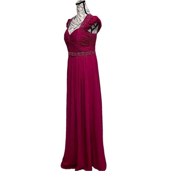 Bari Jay Wine Red Beaded Mesh Maxi Formal Dress 12 Gala Bridesmaid Wedding HOCO - Picture 3 of 12